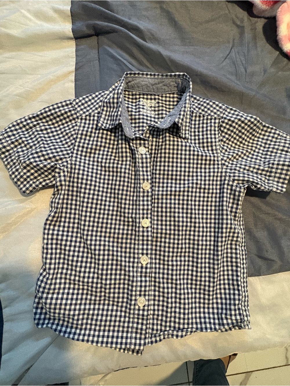 OshKosh B'gosh Navy and White Gingham Short Sleeve Shirt